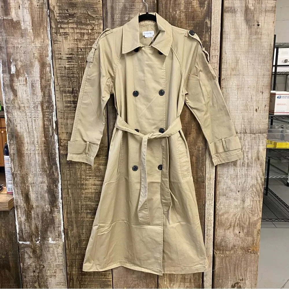 NWT Lovers and Friends Rachel Ridley Trench Coat Beige khaki belted Revolve M - Picture 10 of 13